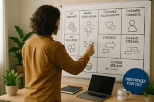 Femme mettant en place un business model de projet entrepreneur